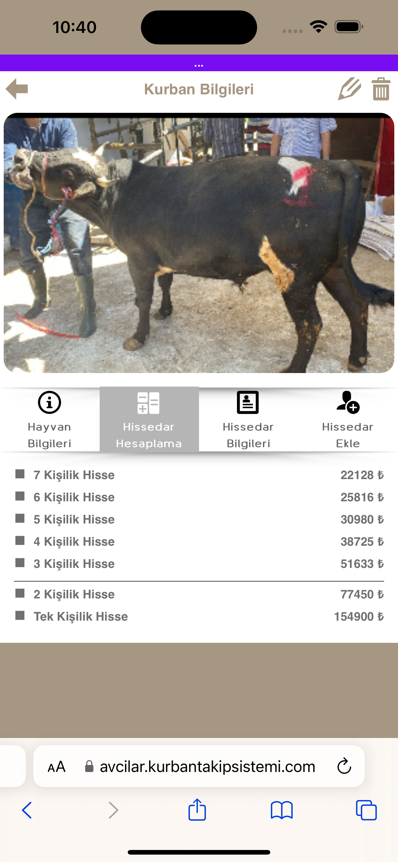 Kurbanlık Detay - Hisse Hesaplama